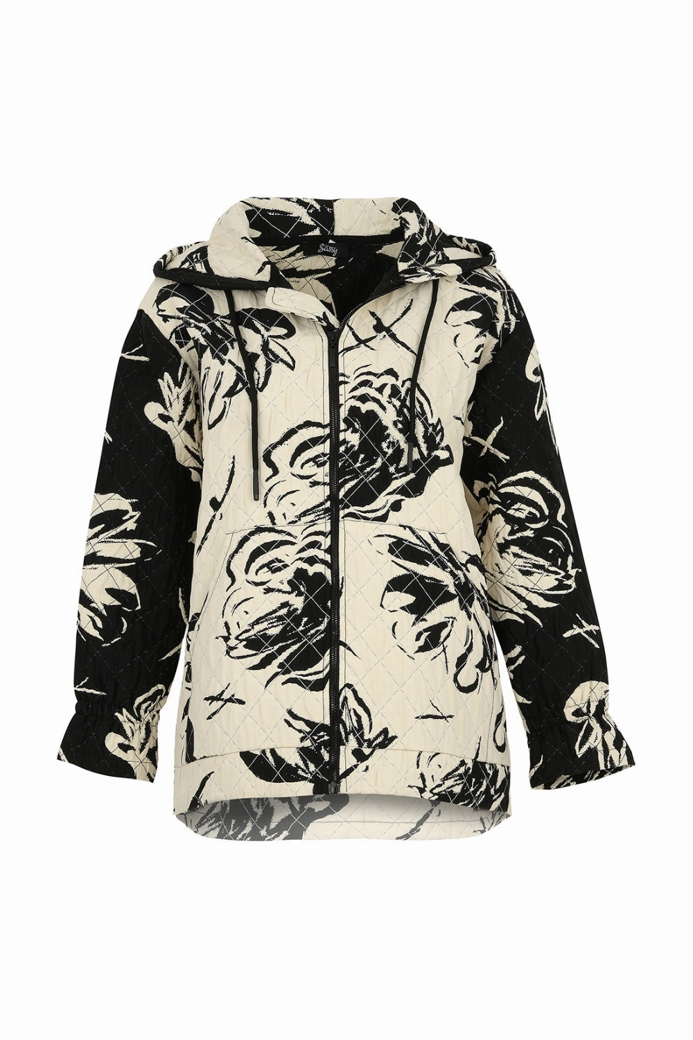 Ever Sassy - 14653 Yin and Yan Quilted Hooded Jacket Travel Wardrobe Elastic Hem Adjustment