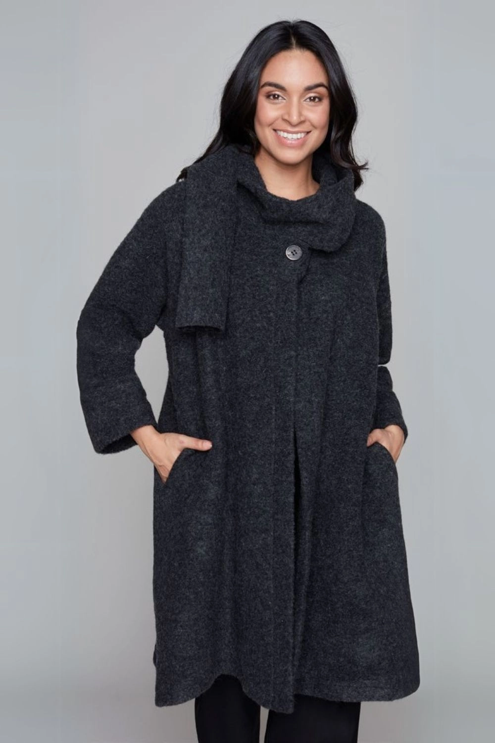 Carre Noir - 7651 Boiled Wool Coat Ergonomic Silhouette