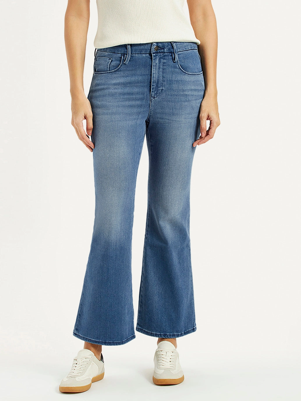 Textured Yarn Blends Home Comfort Party Look Modern Minimalist Women's Redloop 726 Blue Flared Fit Mid Rise Jeans