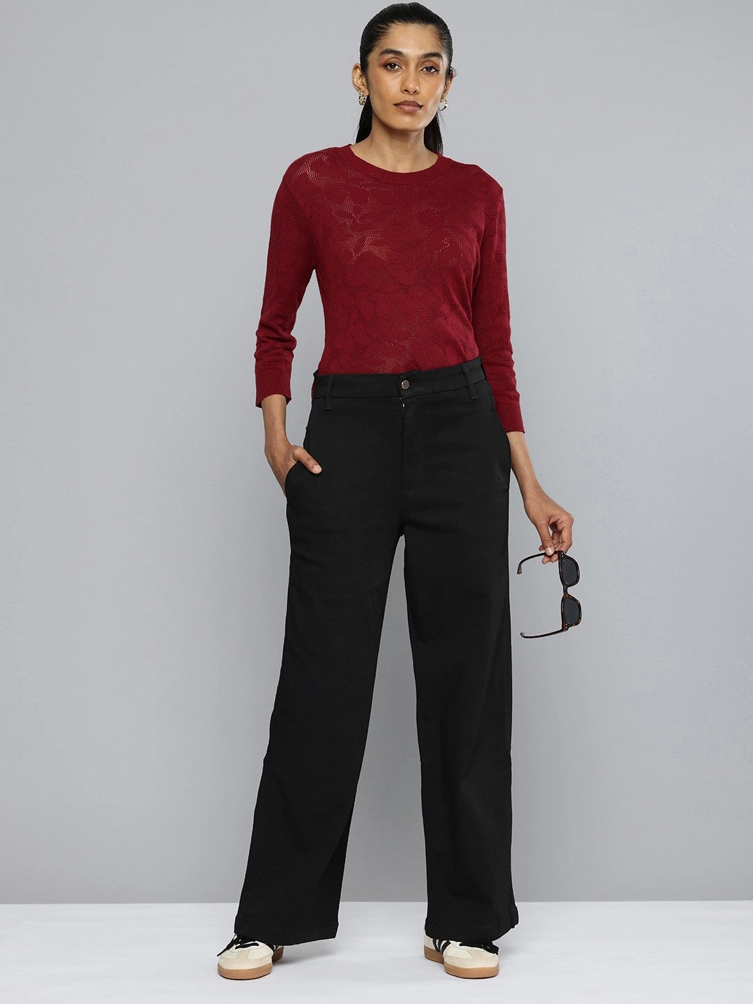 All-day Comfort Women's Redloop Black Ribcage Bell Bottom Wide Leg Fit High Rise Jeans