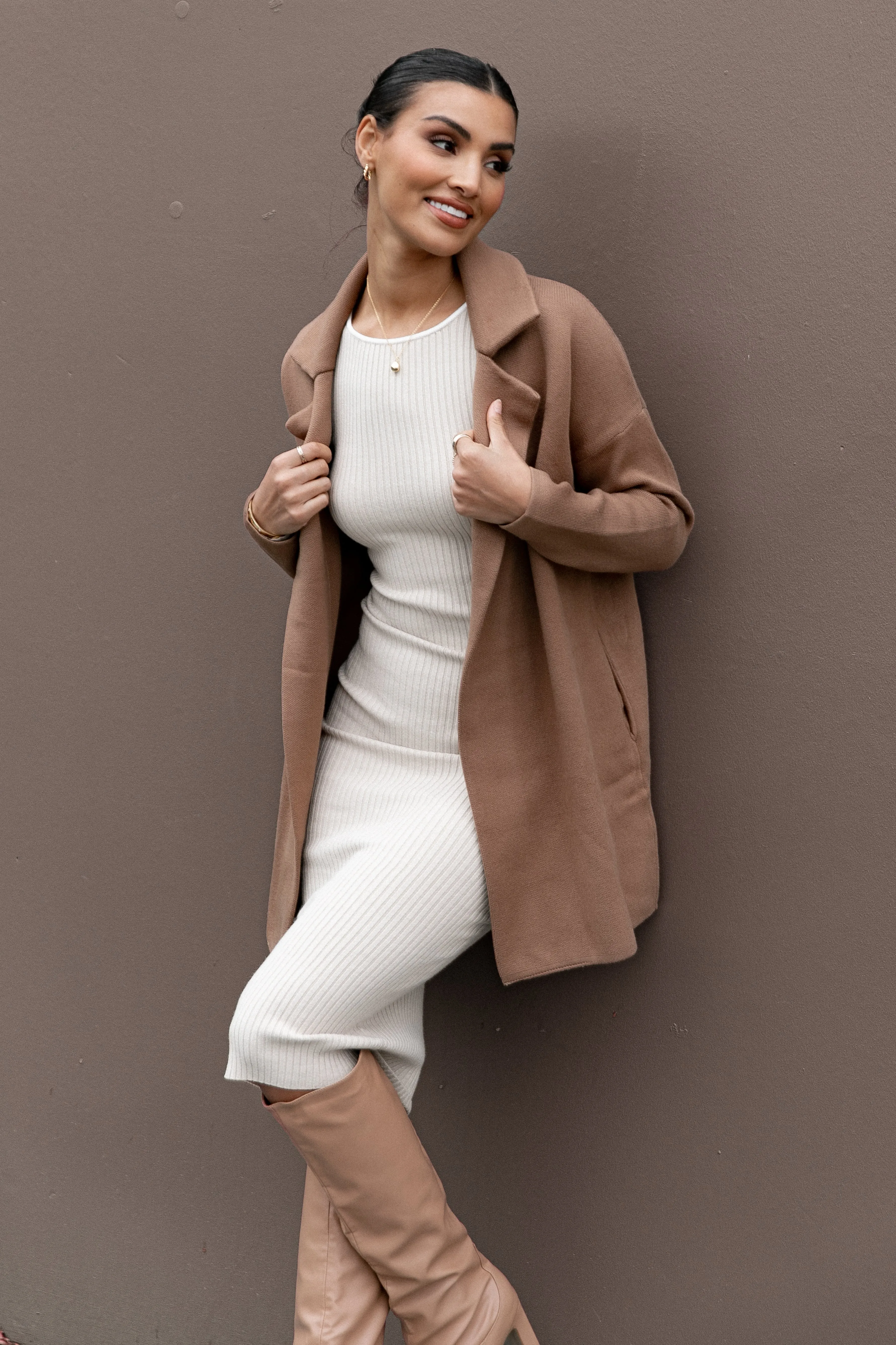 Lenore Coatigan - Brown Plush Texture