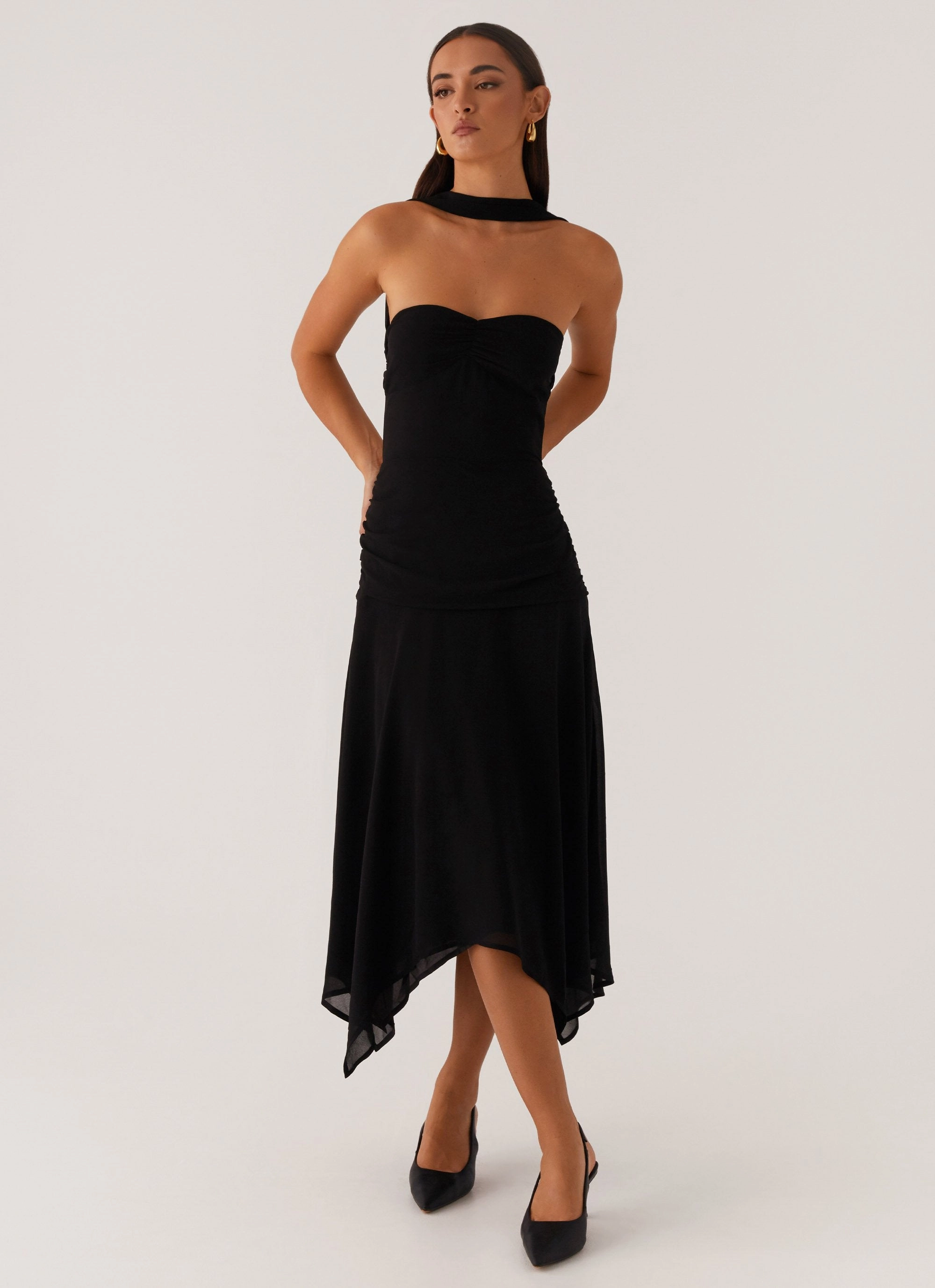 Sophisticated Cut Leto Chiffon Midi Dress - Black