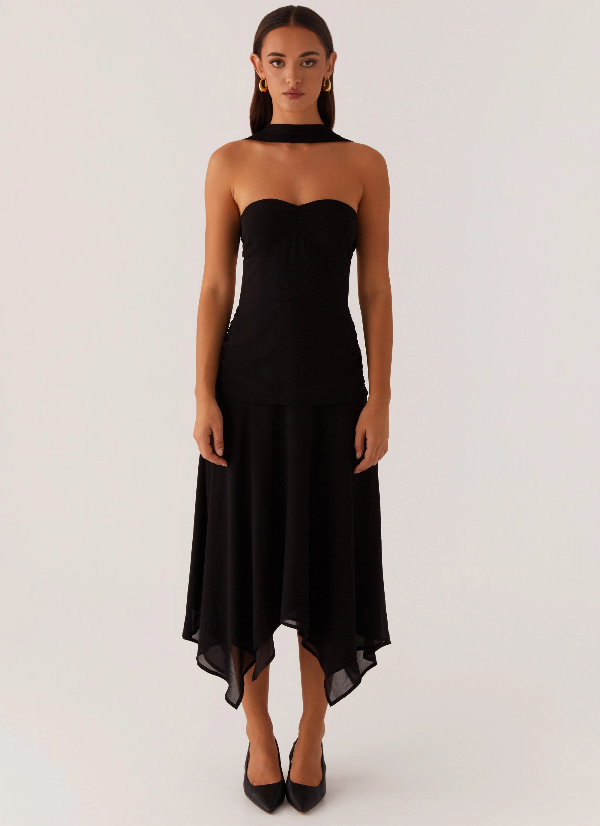 Leto Chiffon Midi Dress - Black Stream Cut Celebrity-Inspired
