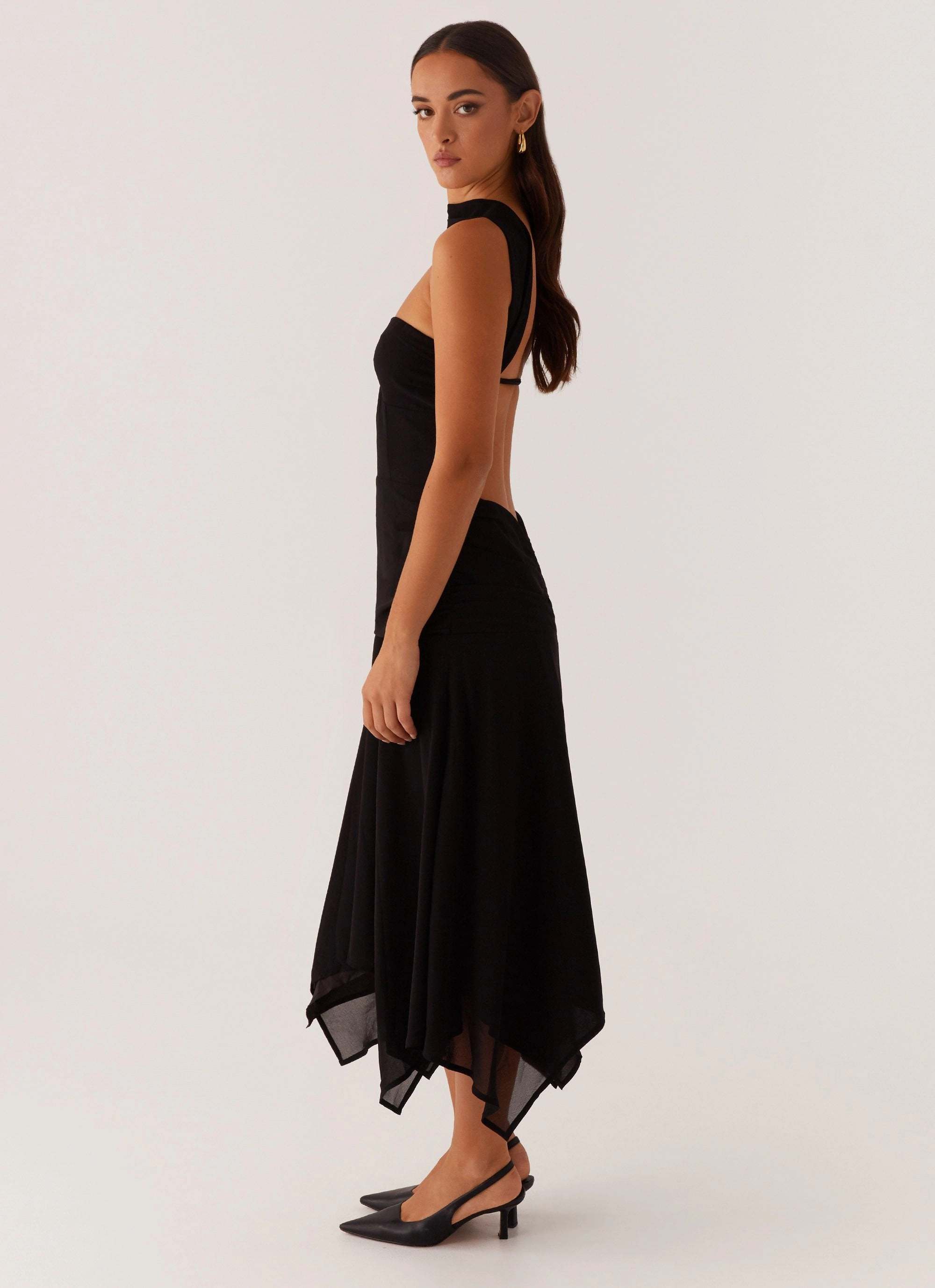 Leto Chiffon Midi Dress - Black Bow-Detail