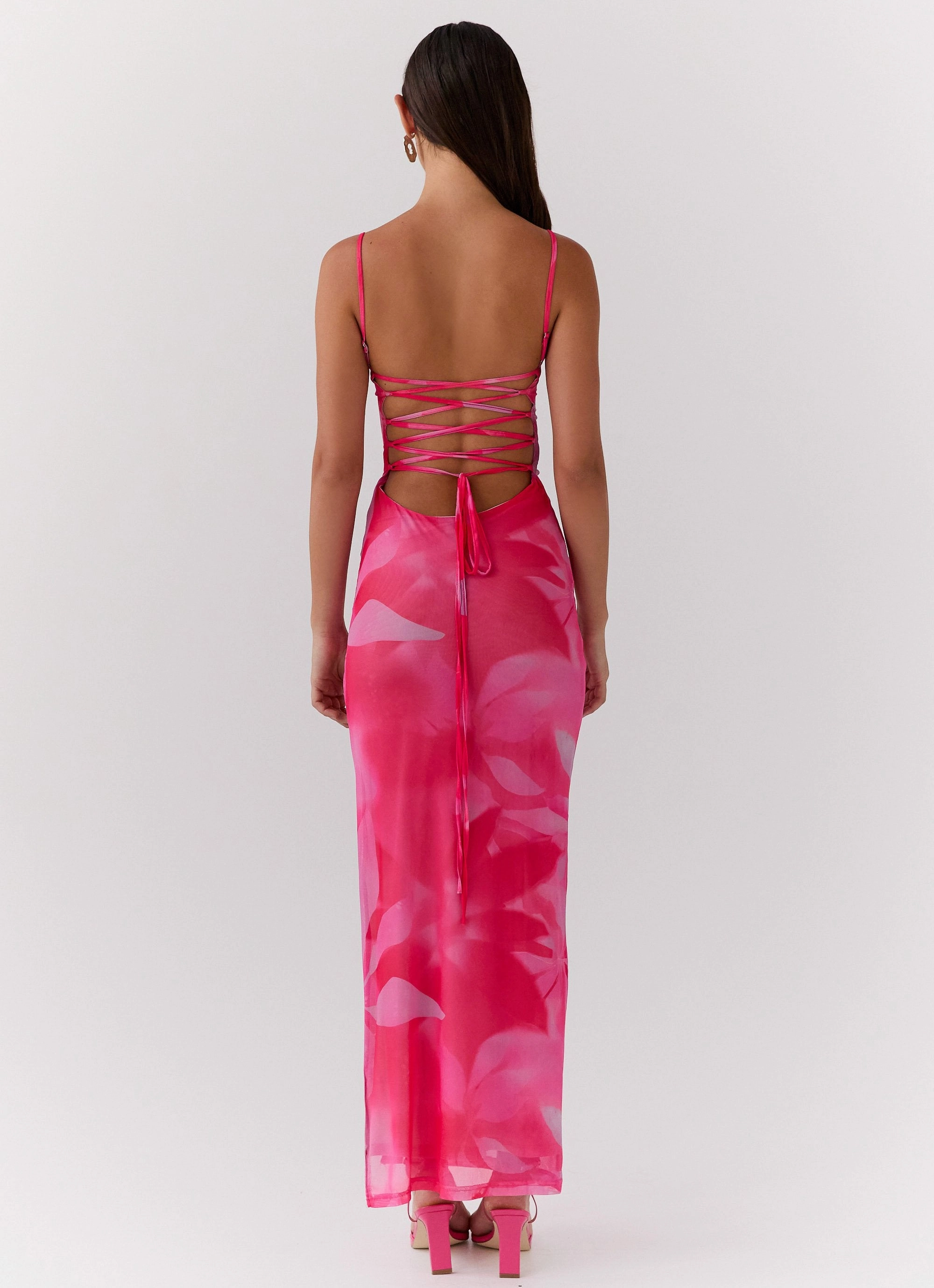 Fall Mood Life In Pink Maxi Dress - Abstract Bloom