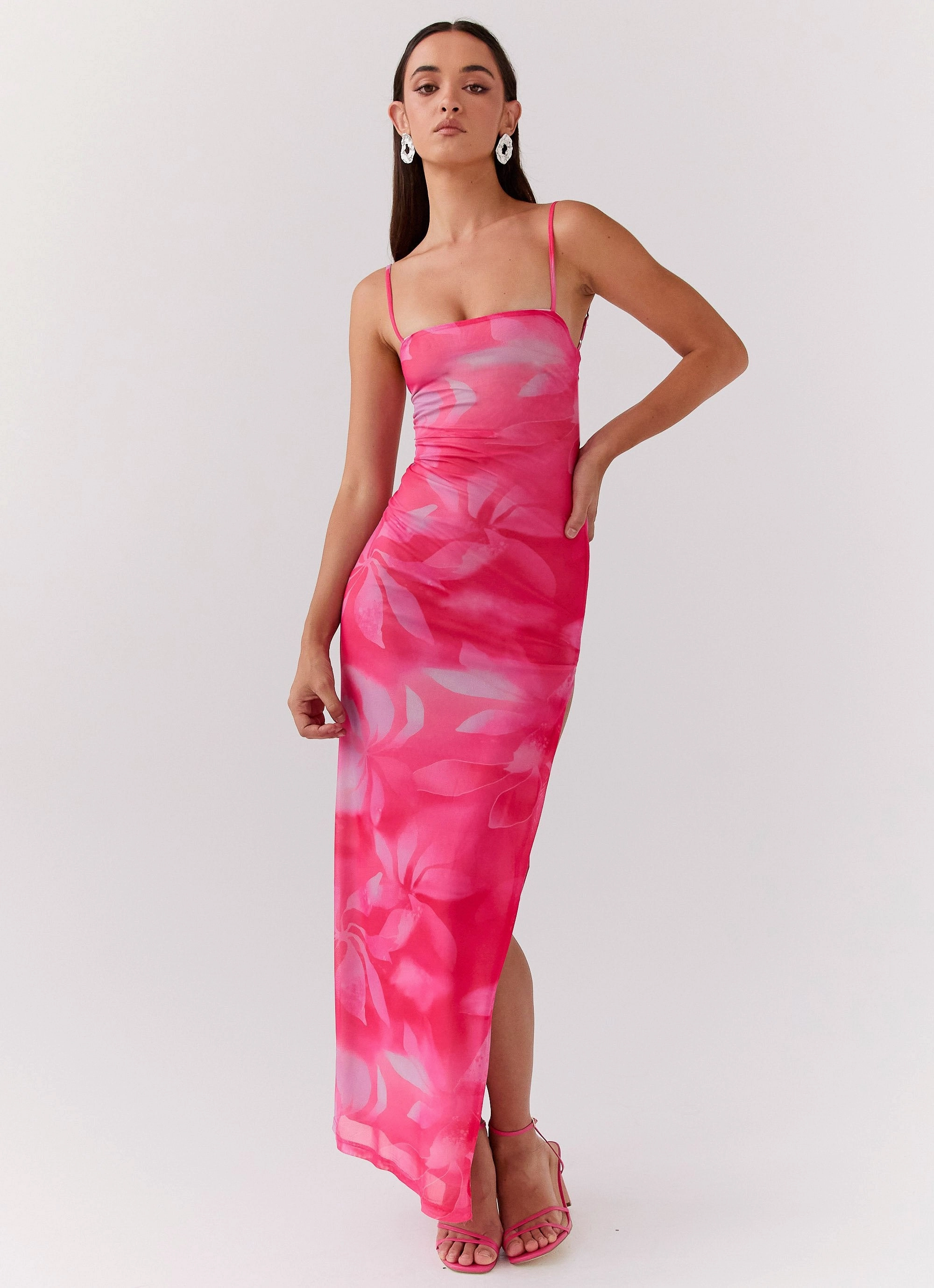 Asymmetrical hem Weekend Edge Life In Pink Maxi Dress - Abstract Bloom