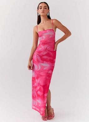 Asymmetrical hem Weekend Edge Life In Pink Maxi Dress - Abstract Bloom