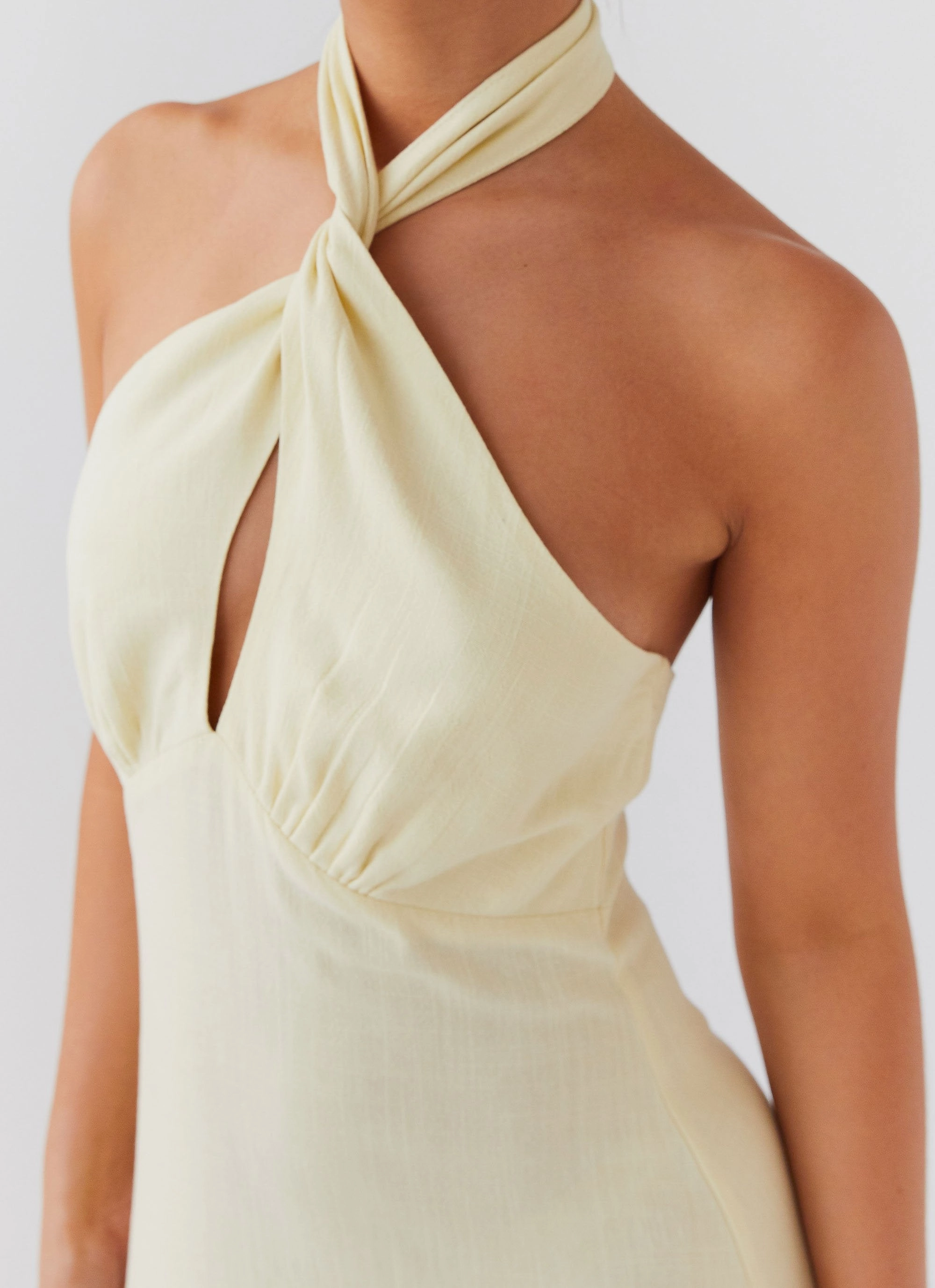 Adrienne Linen Maxi Dress - Lemon Romantic-Detail
