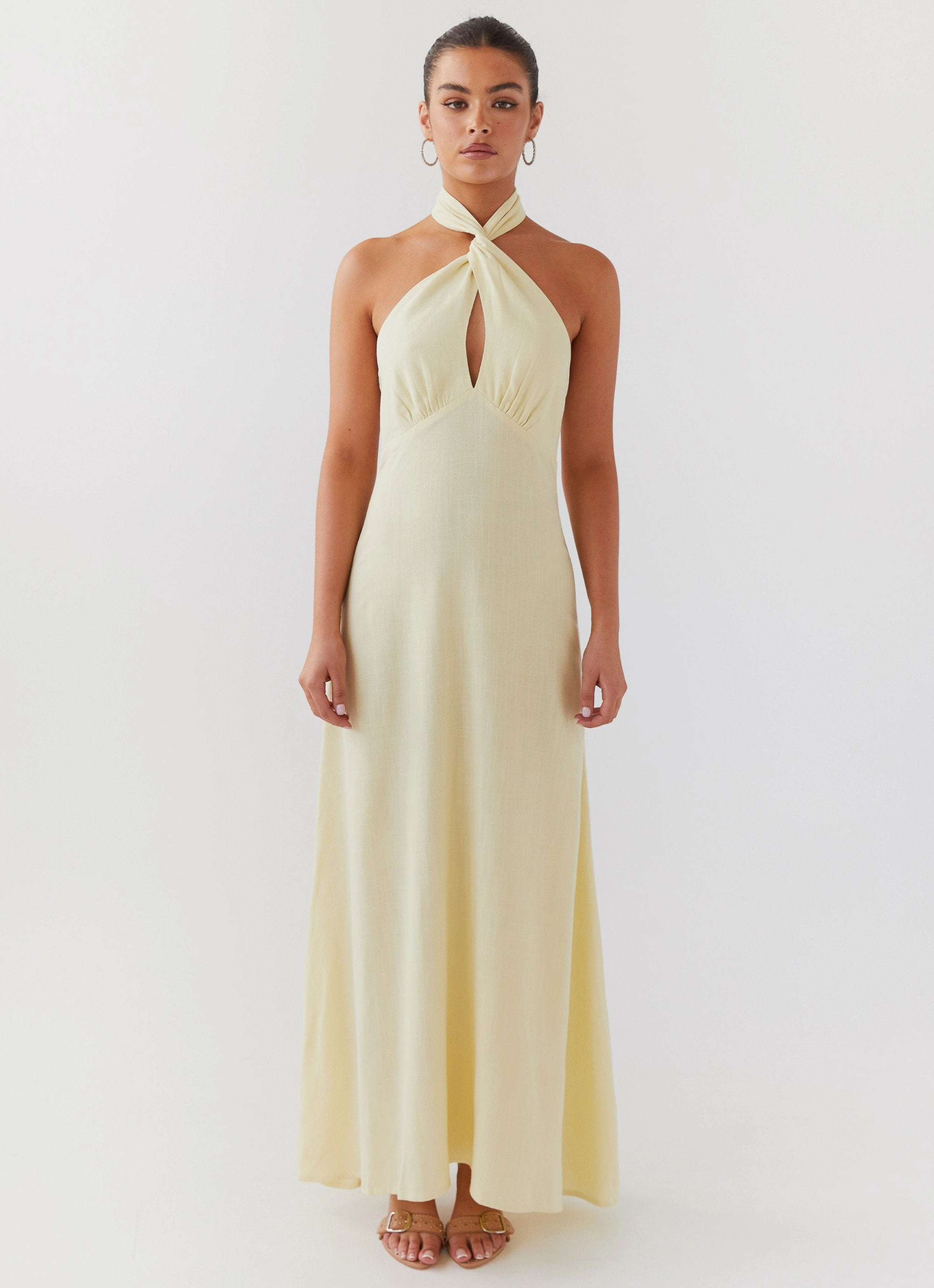 Side Tie Adrienne Linen Maxi Dress - Lemon