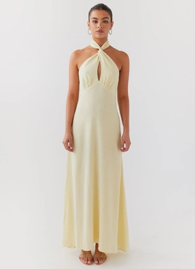 Side Tie Adrienne Linen Maxi Dress - Lemon