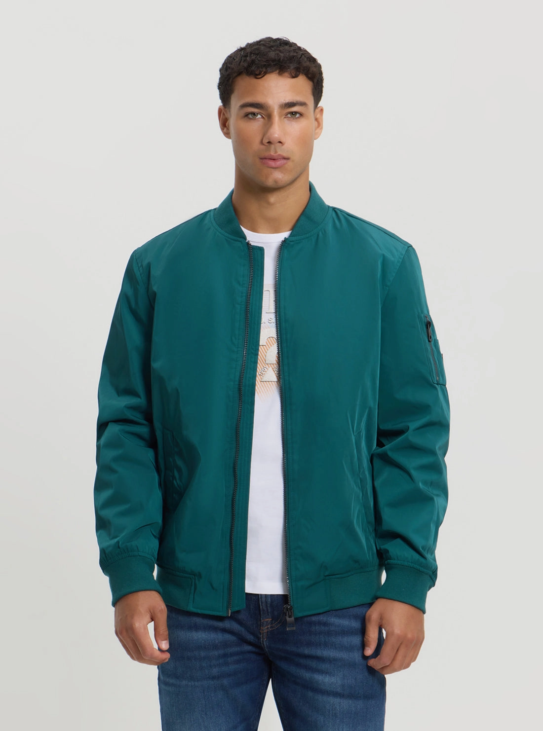 TemperatureRegulating Tech Green Satin Bomber Jacket
