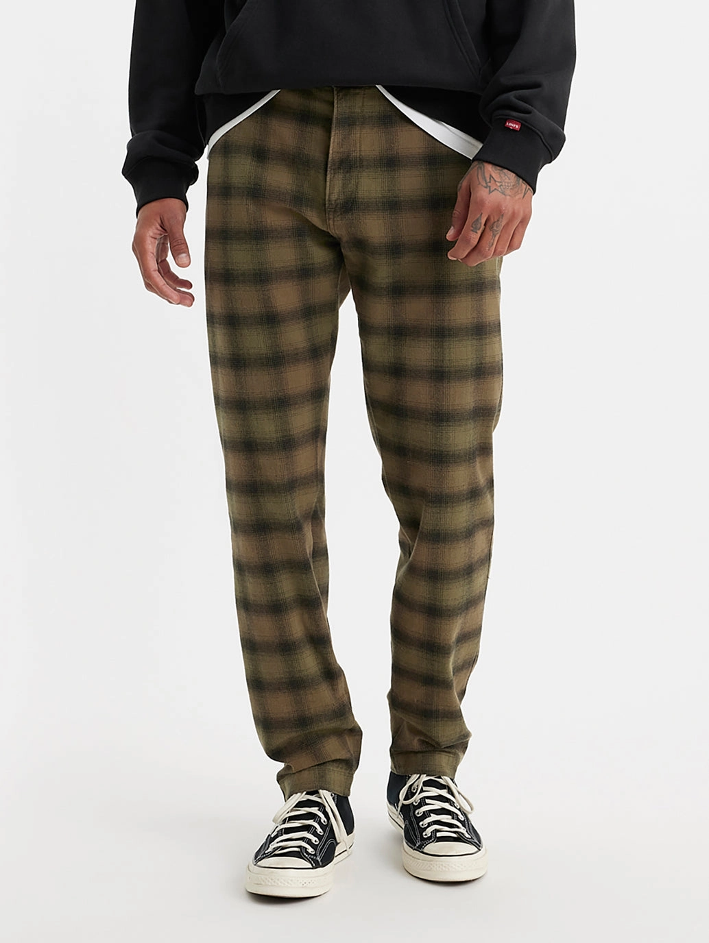 Men's Checkered Brown Slim Fit Chinos WrinkleFreeFinish Soft Finish