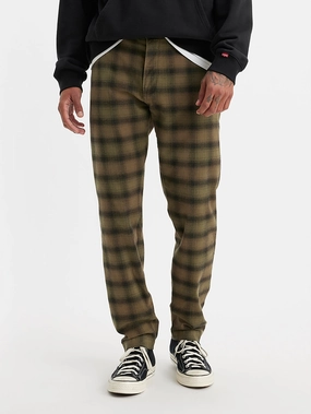 Men's Checkered Brown Slim Fit Chinos Quick Comfort Design Rugged Fit