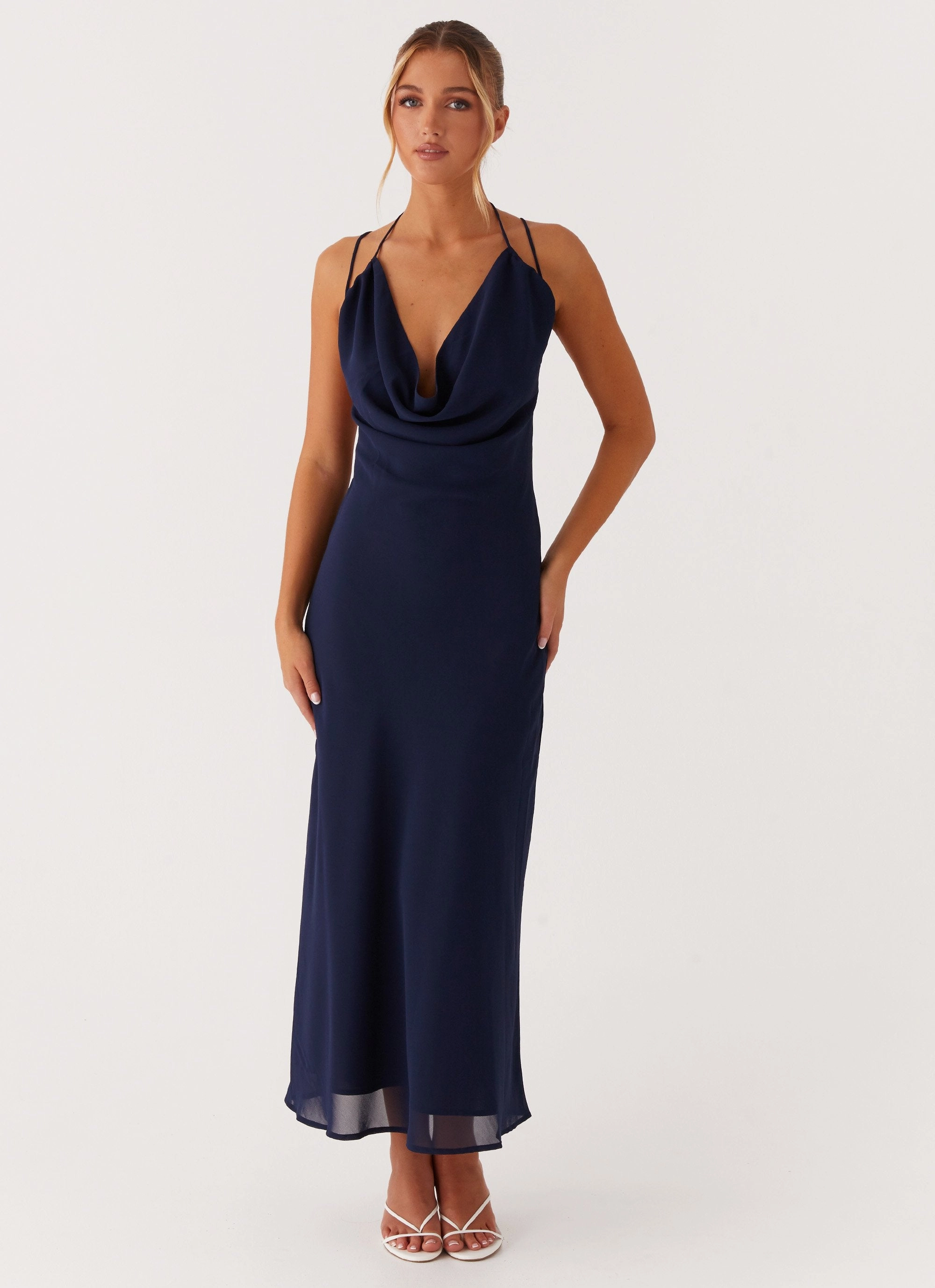 Clover Club Maxi Dress - Navy Flare Breeze