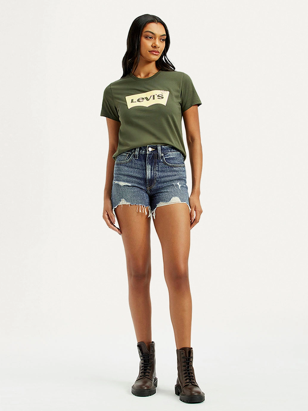 Women's Mid Indigo Wedgie Fit Mid Rise Shorts Semi-formal Nylon Material