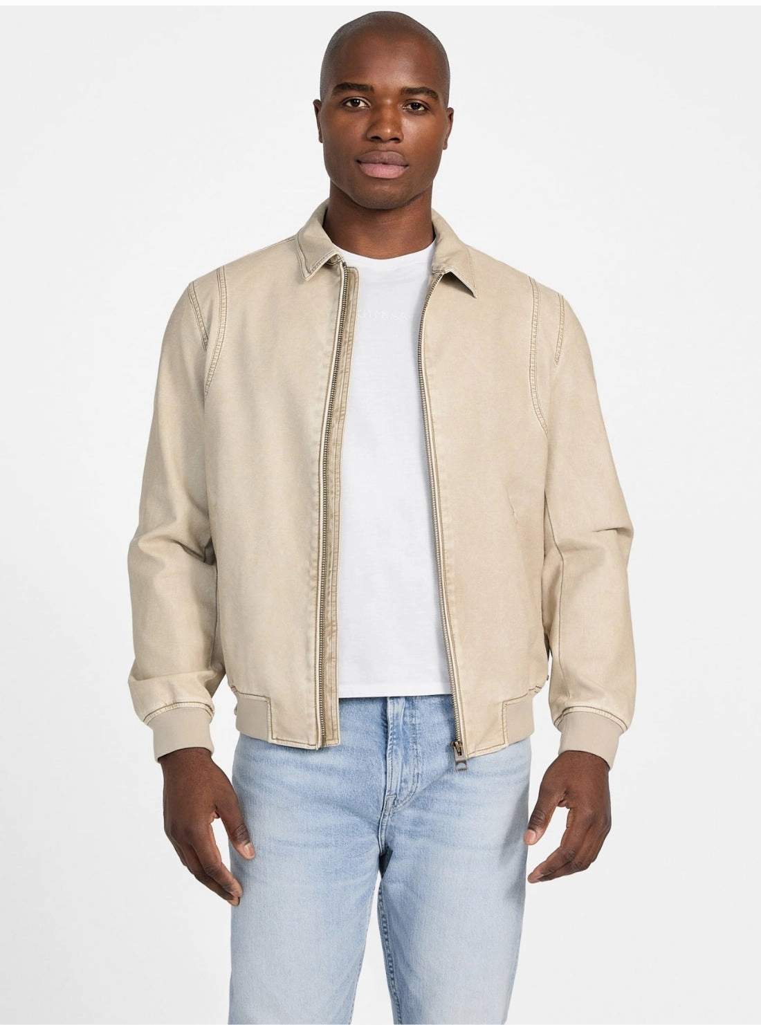 Chill Day Layer Adventure Day Look Beige Faux-Leather Aviator Bomber Jacket