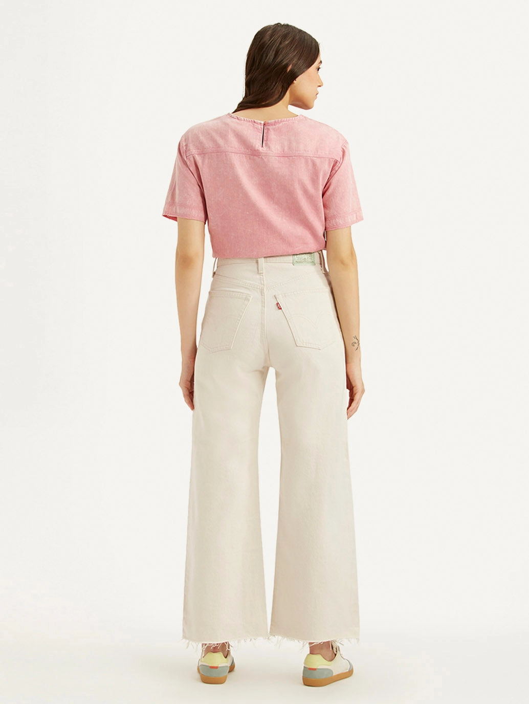 Party Look Classic Wear Quick Drying Fabric Women's Cream Ribcage Bell Bottom Wide Leg Fit High Rise Jeans