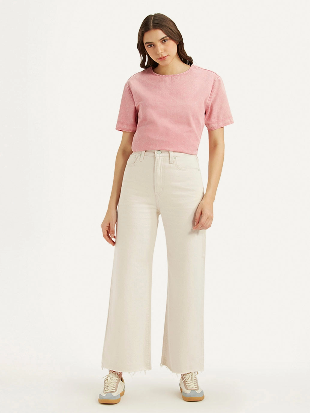 Women's Cream Ribcage Bell Bottom Wide Leg Fit High Rise Jeans Always Ready