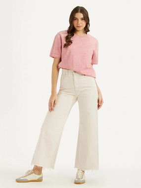 Shopping Day Vibrant Office Wear Women's Cream Ribcage Bell Bottom Wide Leg Fit High Rise Jeans