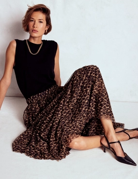 Matching Belt Anna Tulle Midi Skirt-Leopard
