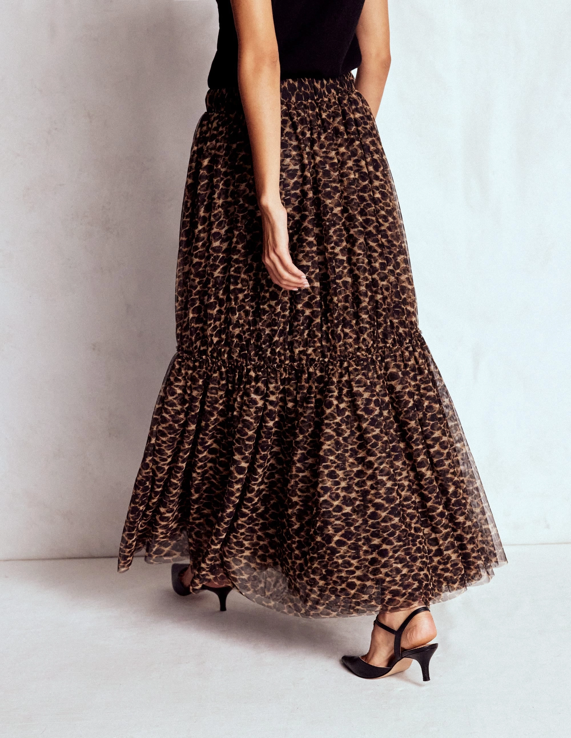 Anna Tulle Midi Skirt-Leopard Breezy Look