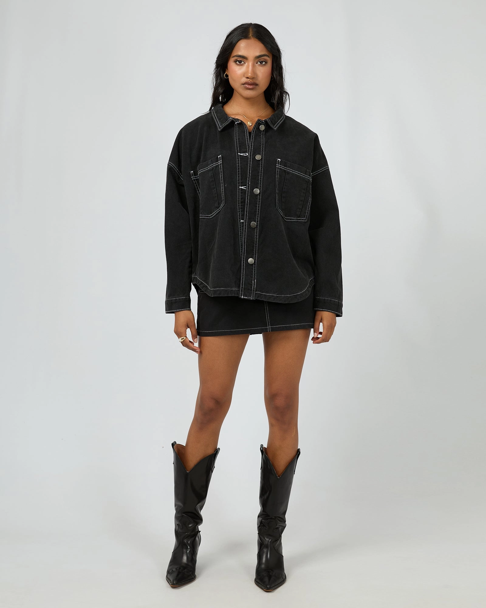 Clean Jacket Detail Canvas Make All About Eve Dale Shacket Black