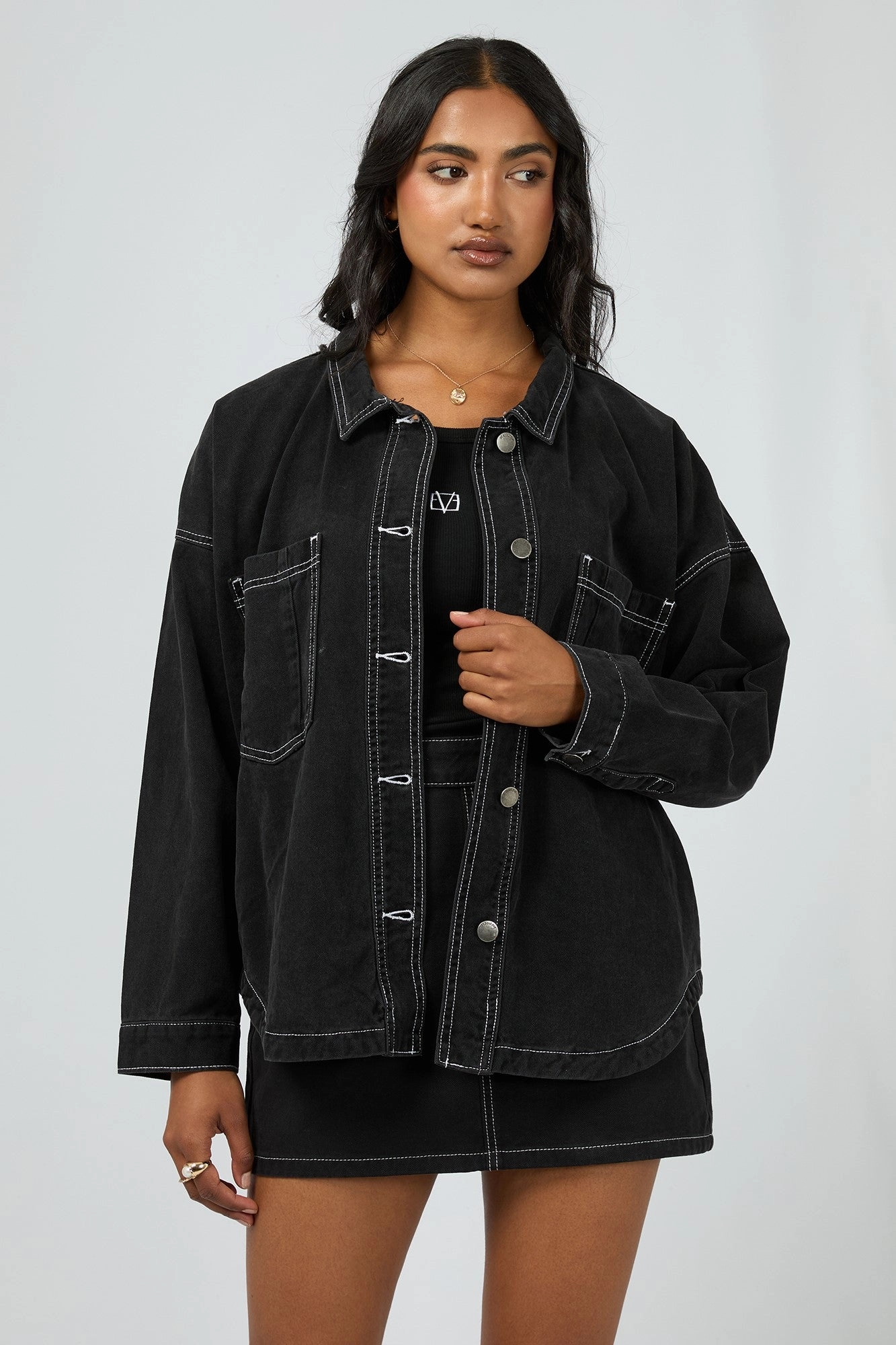 Shrink resistant Secure Closure System All About Eve Dale Shacket Black