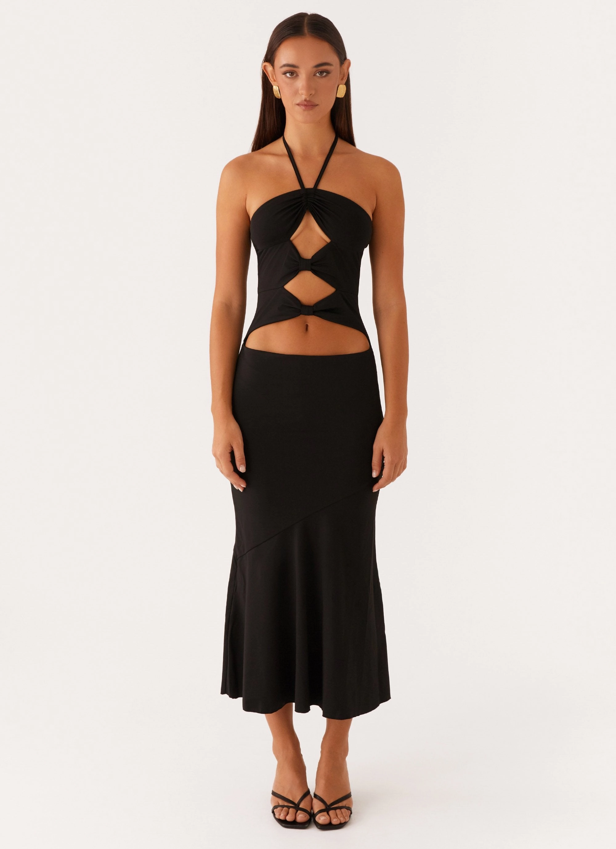 Zena Halterneck Midi Dress - Black Minimal Tone Light and Comfortable Wear