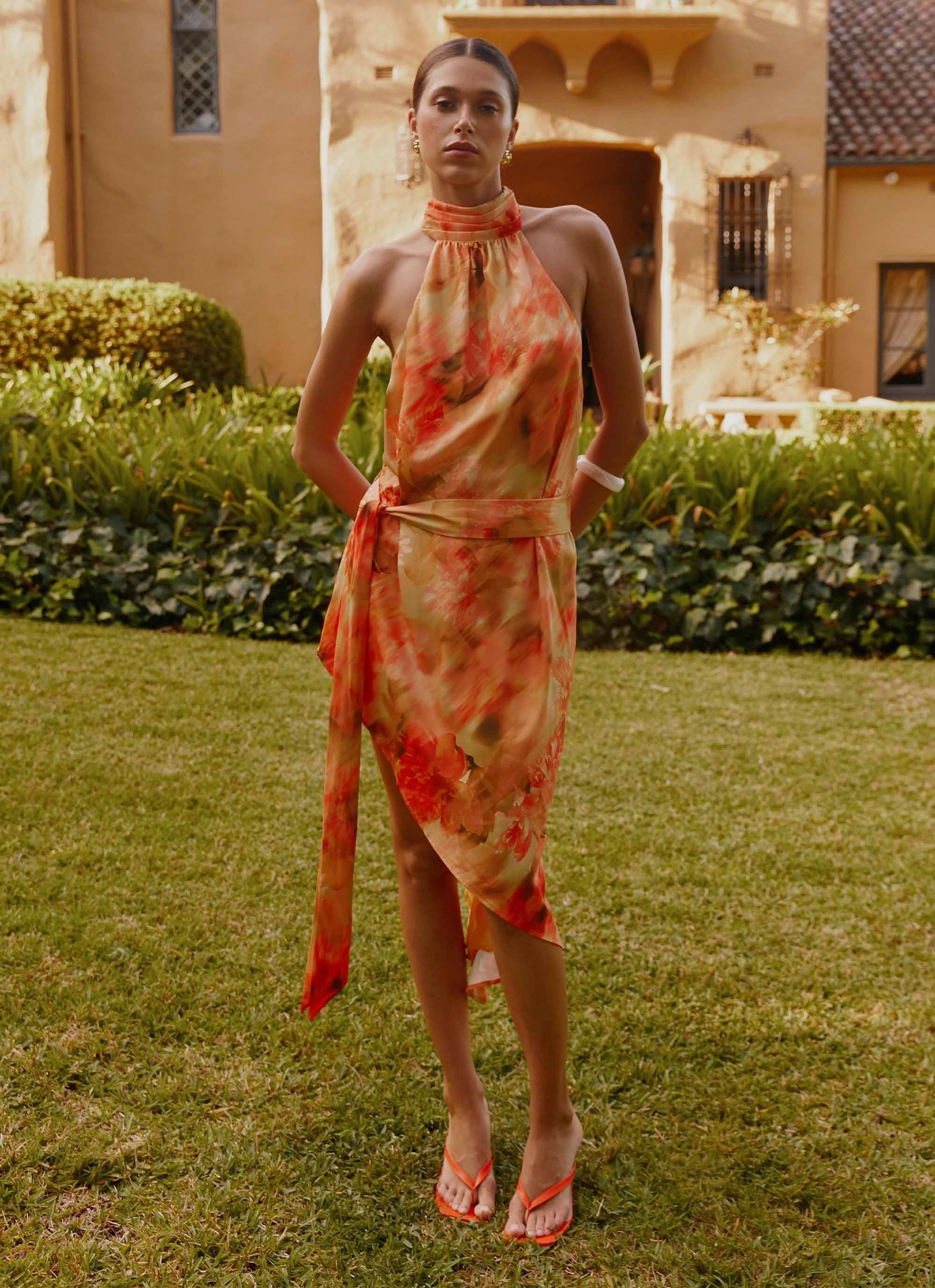 Lou Midi Dress - Sunset Floral Artistic Vibe