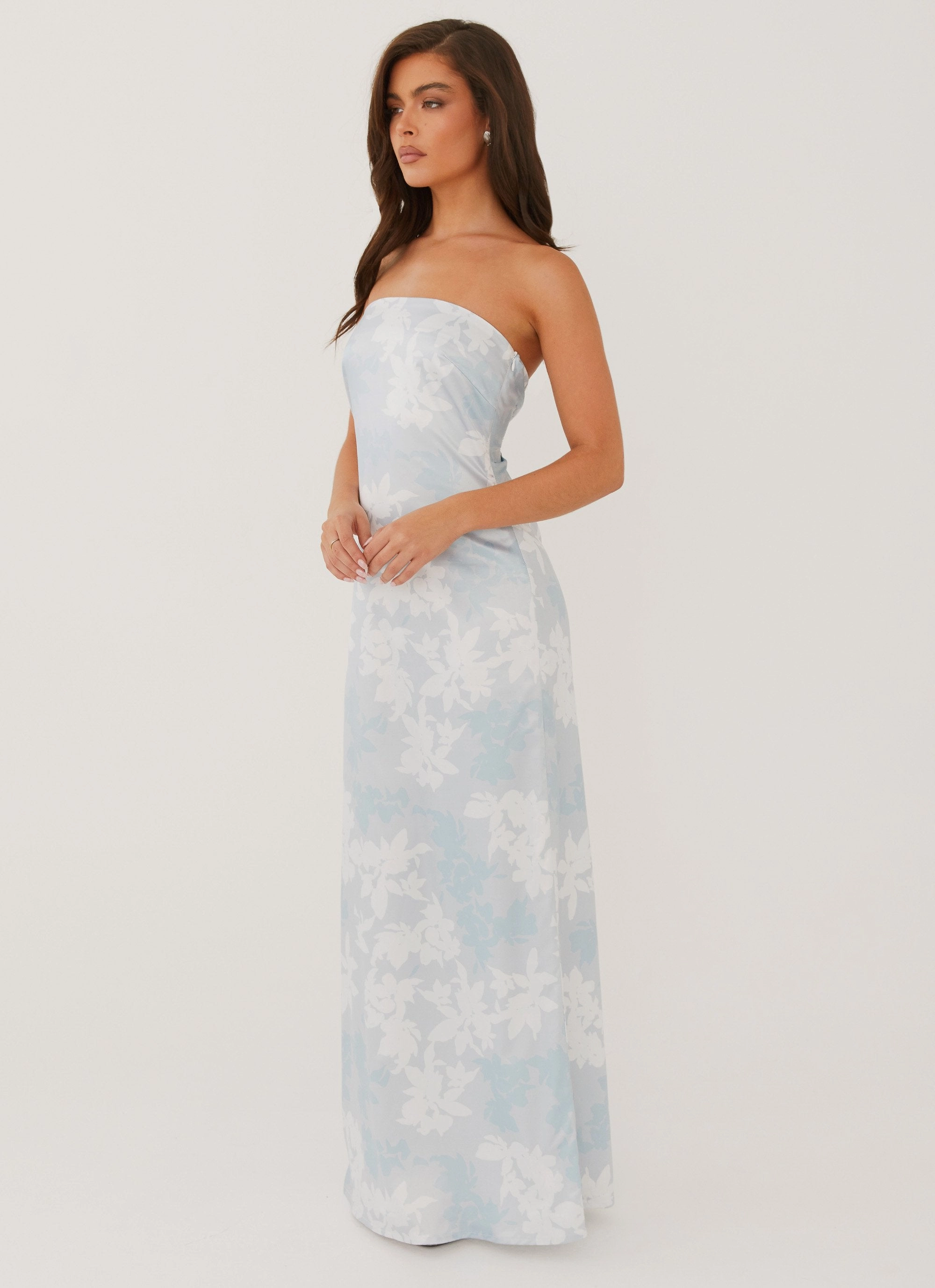 Waist-Cinching Zip Ease Love Me More Maxi Dress - Blue Blossom