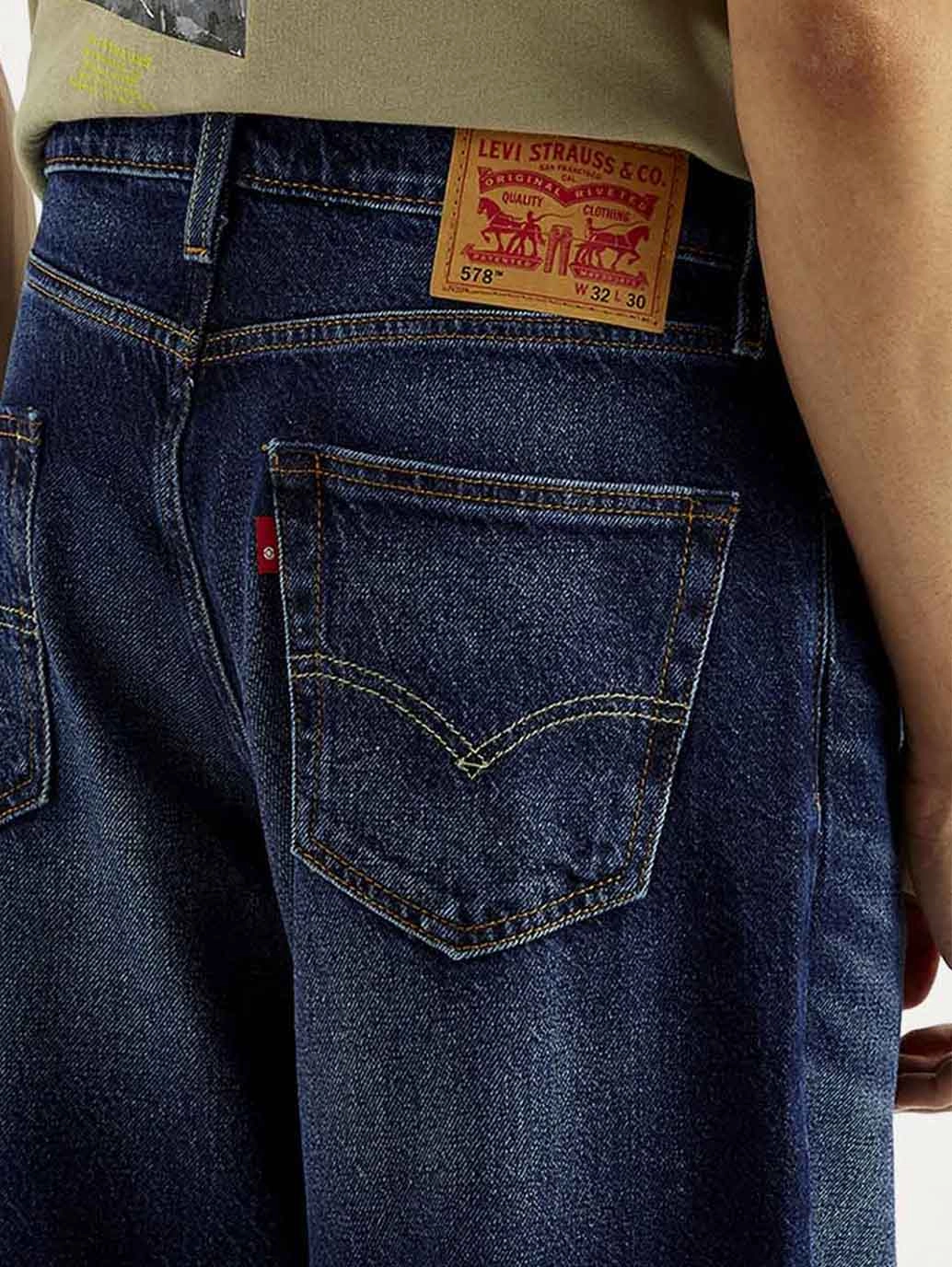 Men's 578 Dark Blue Baggy Fit Mid Rise Jeans Stretch Soft