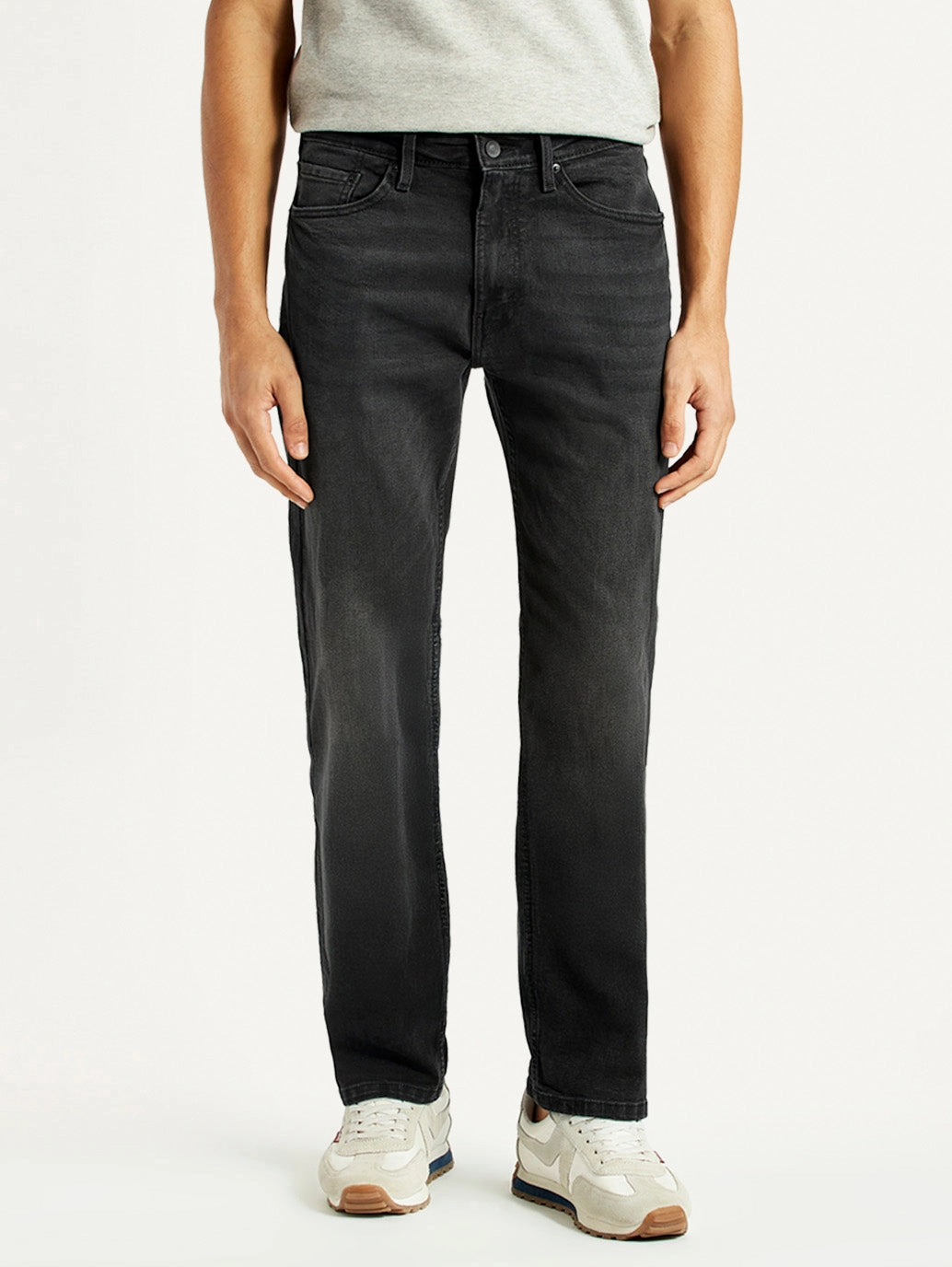 Men's 505 Black Straight Fit Mid Rise Jeans Road Trip Bold Look Smart Casual