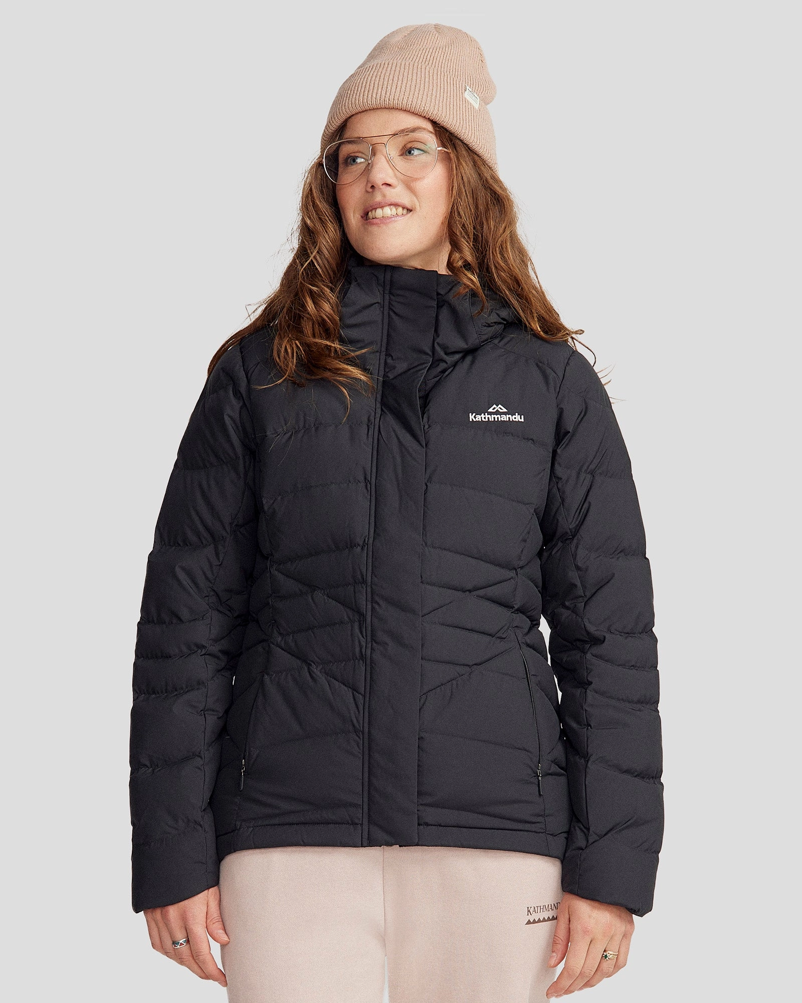 Women's Winterburn Hooded Down Jacket - Black Foldable Storage
