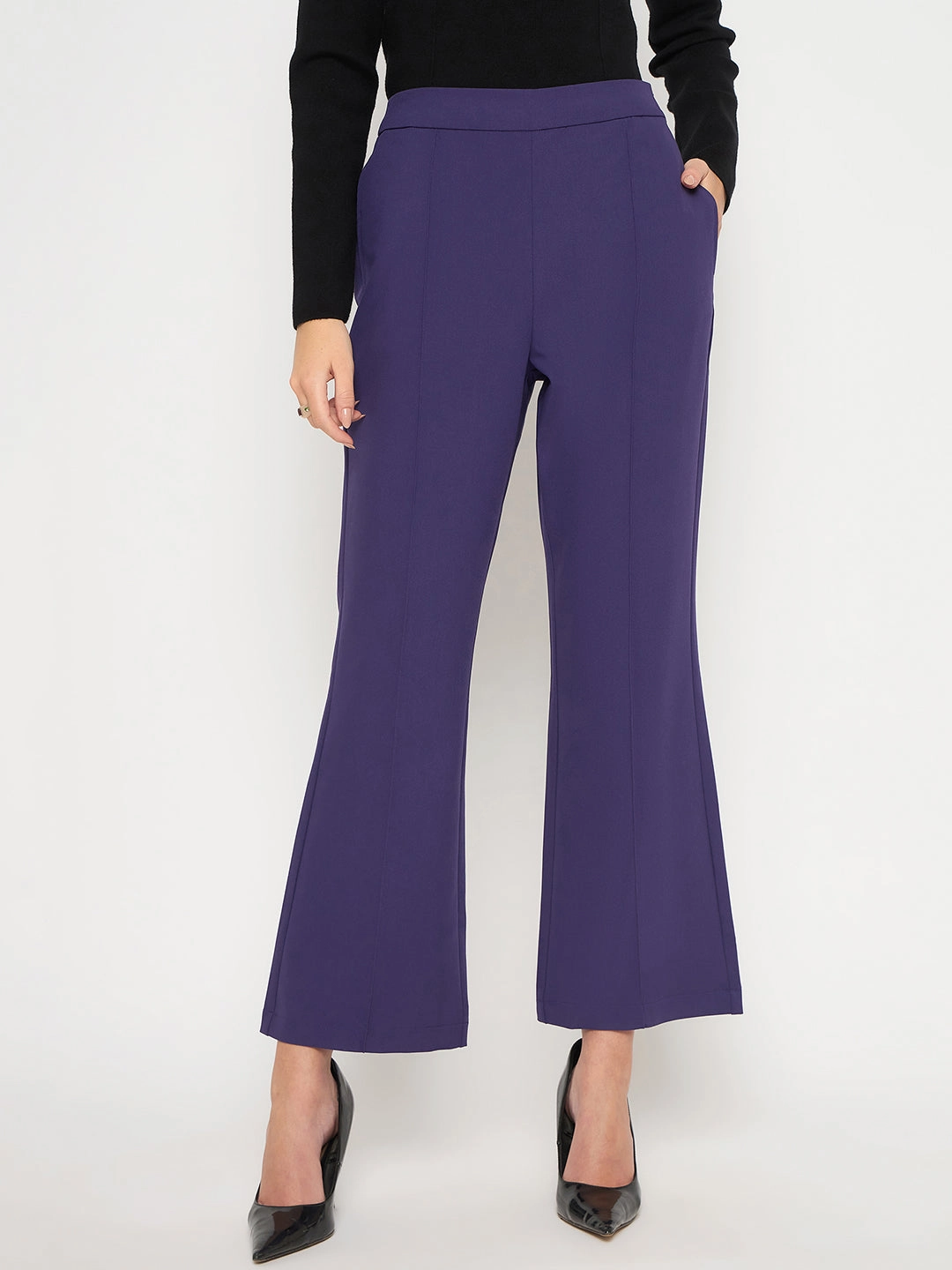 Madame Pleated Flared Purple Trousers BreathableFabric Outdoor Adventure