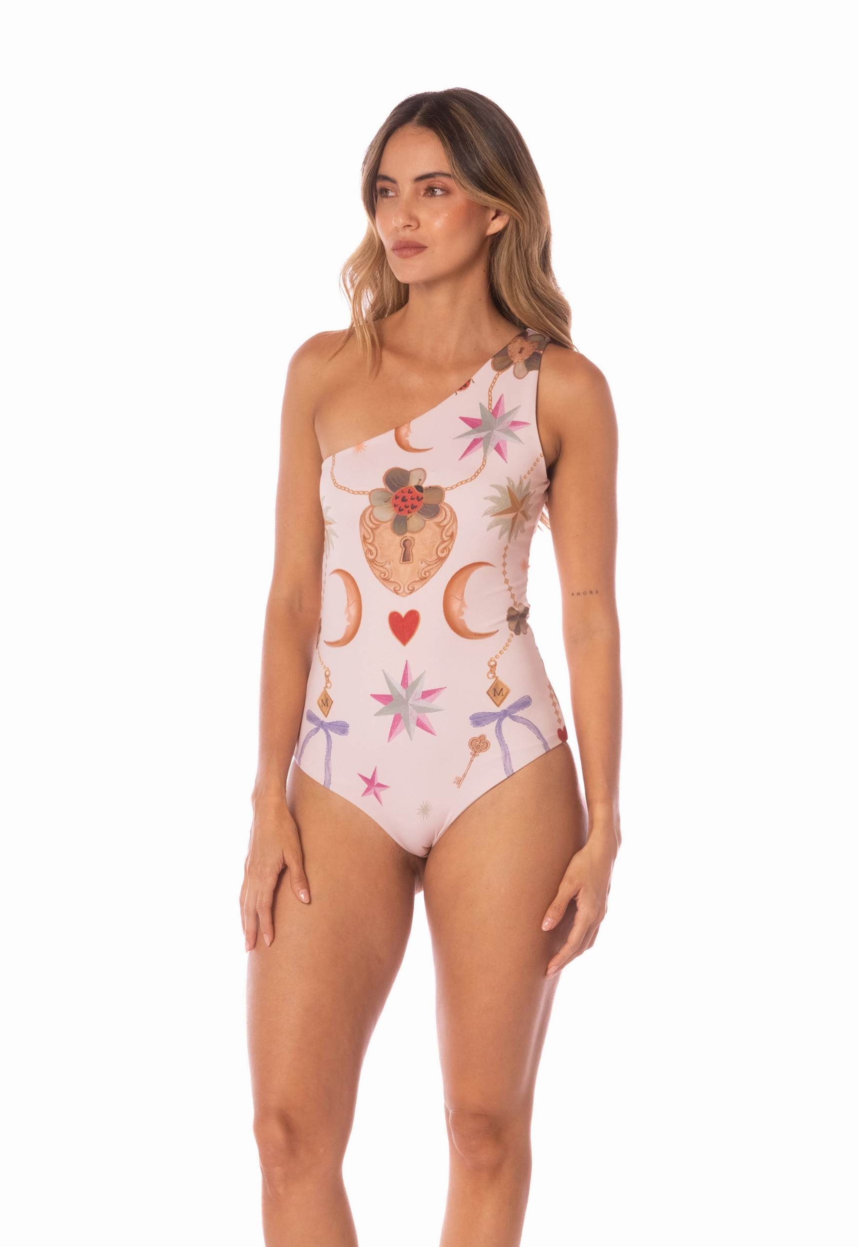 Beach Fun Lucky Charm One Shoulder One Piece