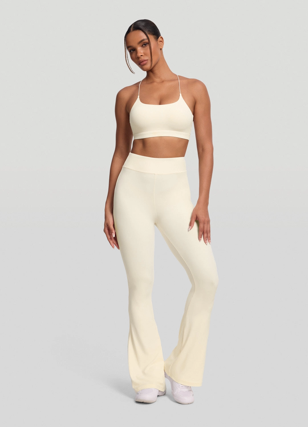 Sleek Fabric High-Waisted Flared Leggings