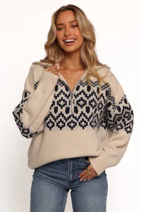 Jethro Quarter Zip Fairisle Knit Sweater - Cream/Navy LowMaintenance Care
