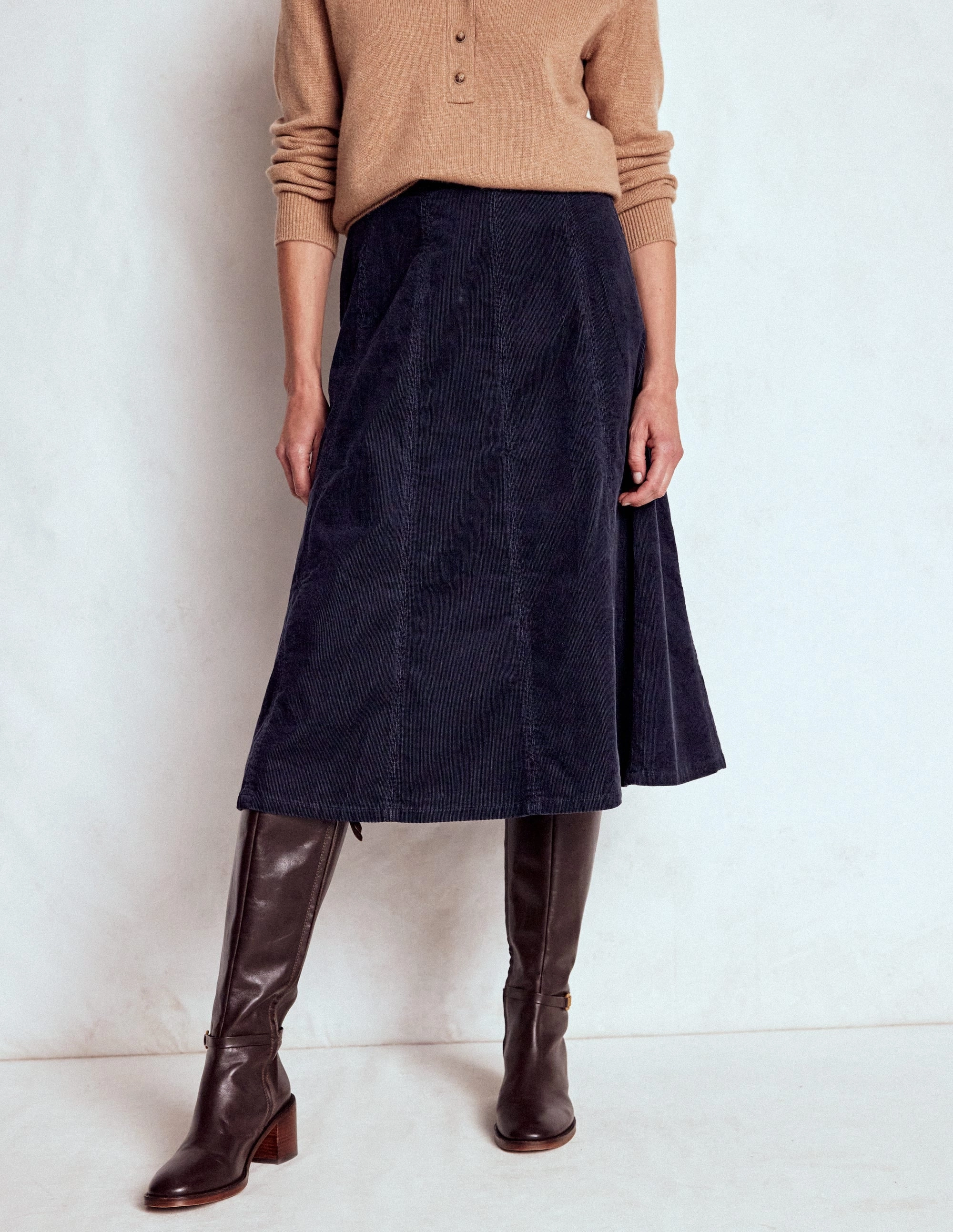 Joy Cord Midi Skirt-Navy Breezy Style