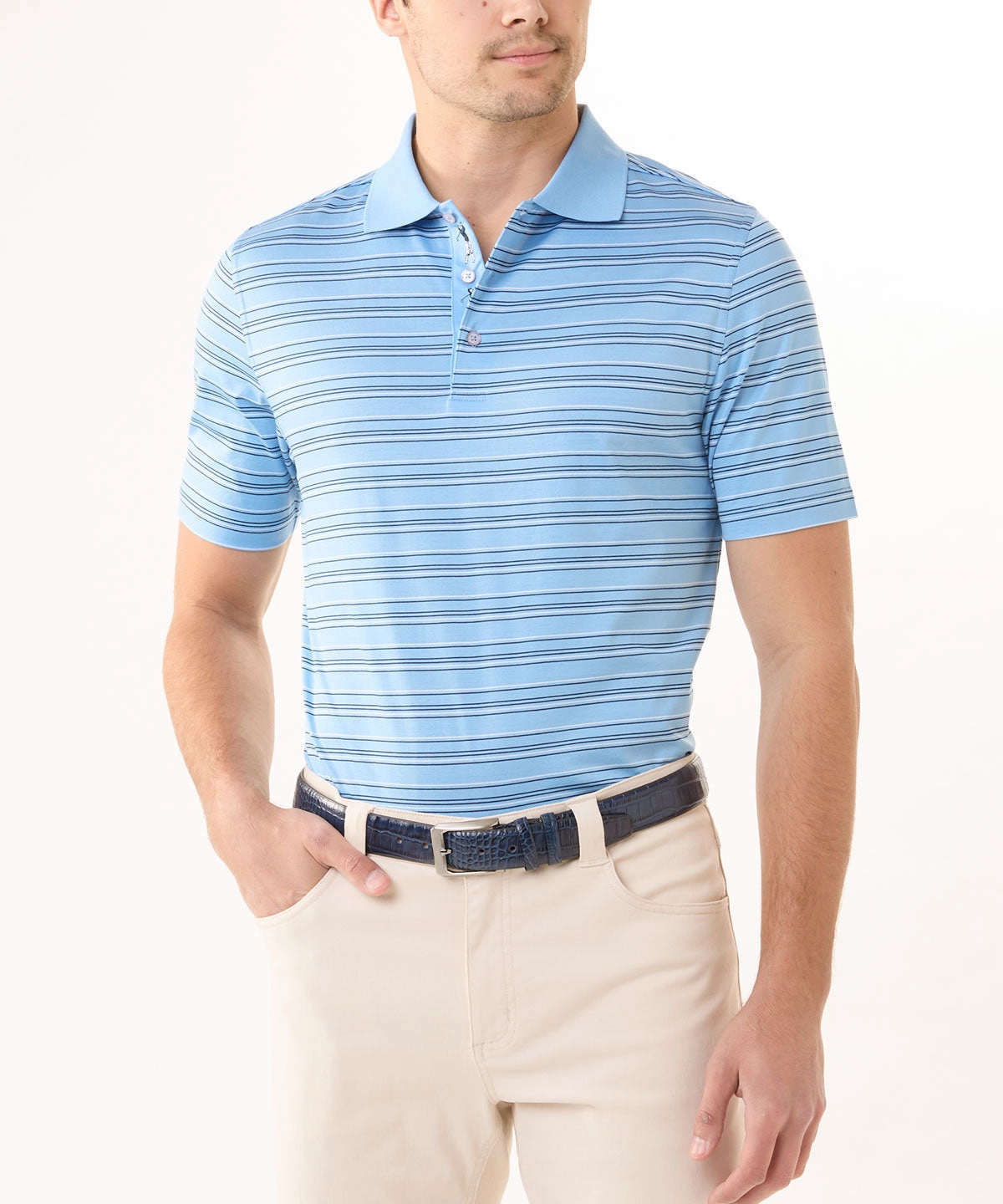 Classic Style Signature 100% Mercerized Cotton Kirkwood Multi-Pinstripe Polo Shirt
