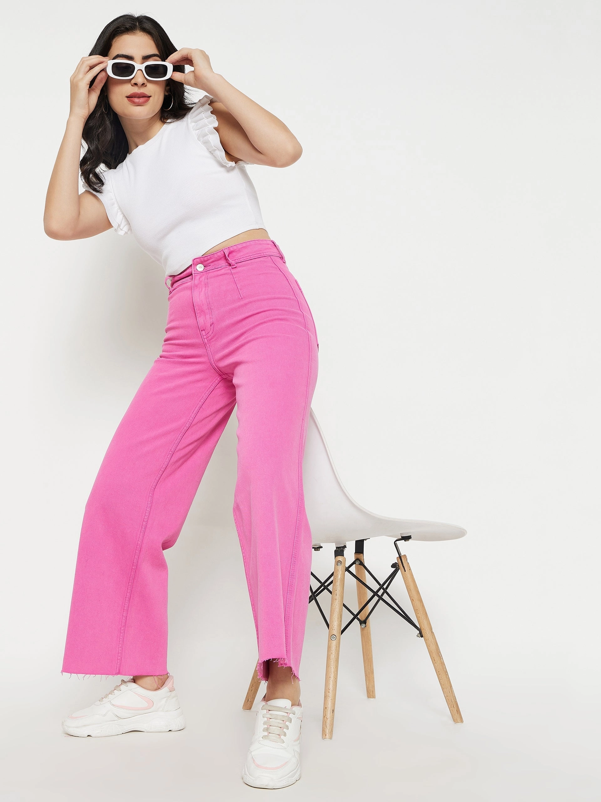 Madame Pink Solid Denim Comfortable Fit Design Timeless Edge