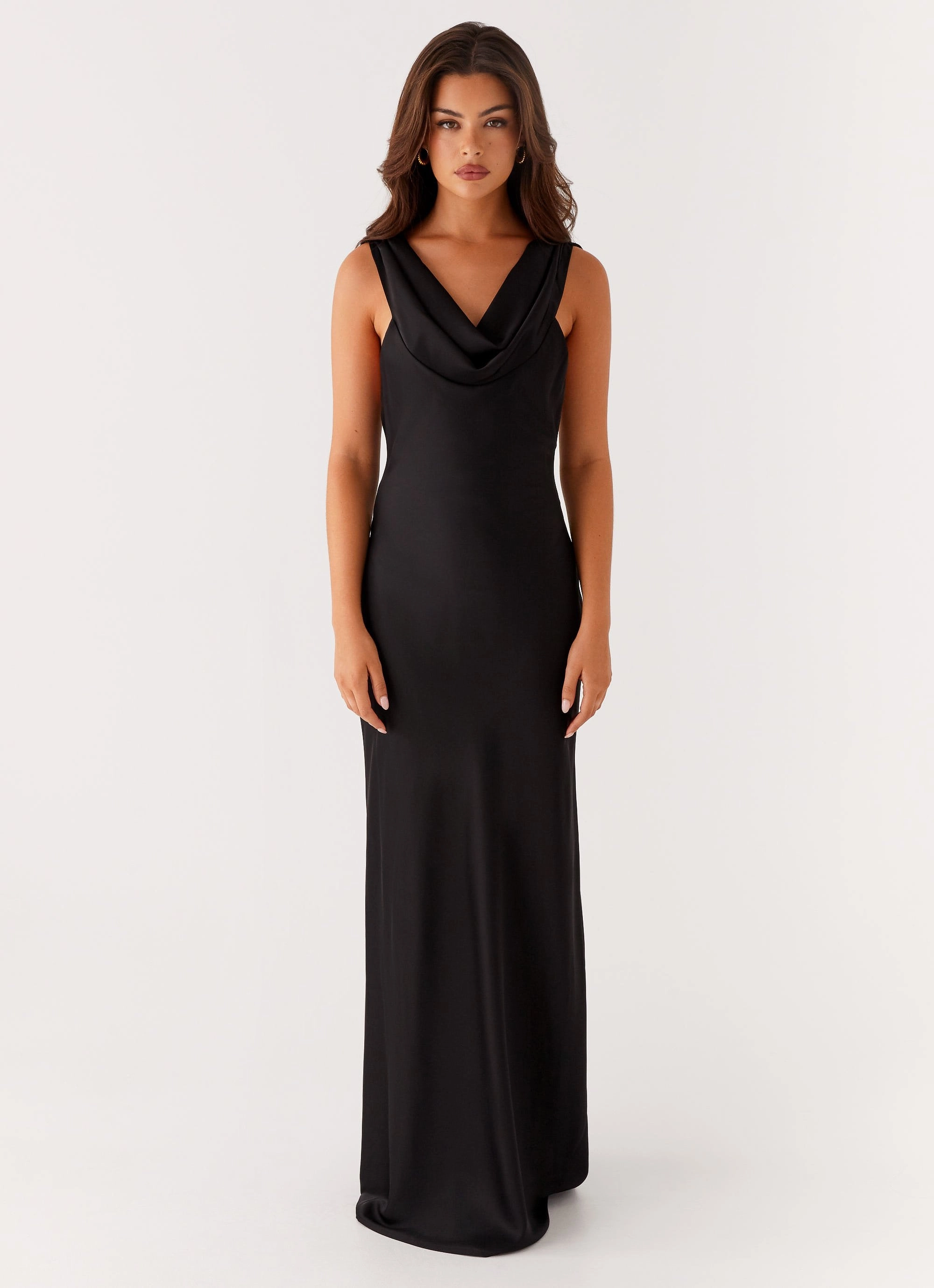 Arya Maxi Dress - Black Subtle Flow Satin Fabric