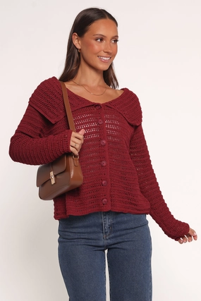 Lived In EcoFriendly Dyeing Lyra Large Collar Cardigan - Burgundy