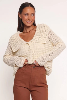 Lyra Large Collar Cardigan - White Laidback Mood