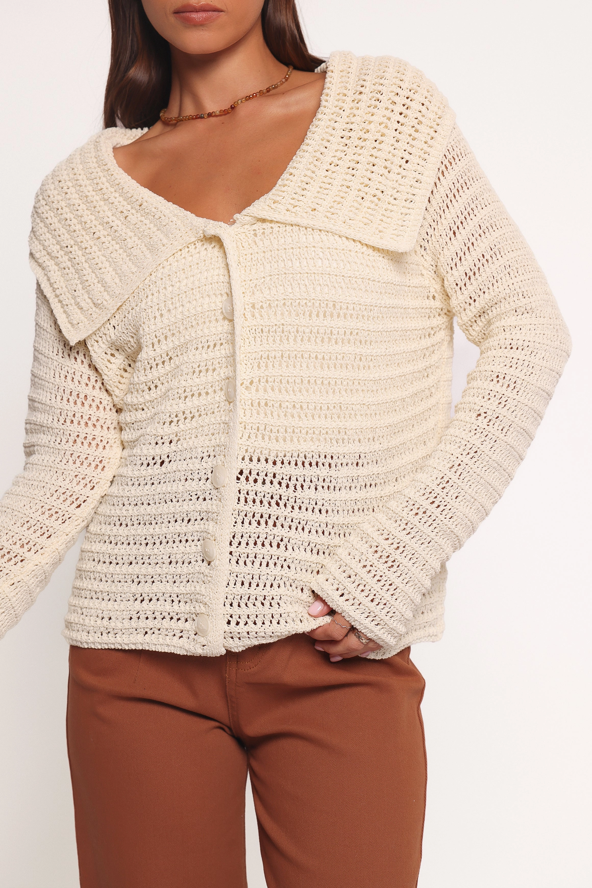 Lyra Large Collar Cardigan - White Office Friendly EcoFriendly Textile
