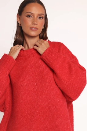 Lloyd Oversized Crew Knit Sweater - Red Smart Casual Stretch Ribbing
