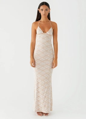 Slit-Hem Jolina Lace Maxi Dress - White