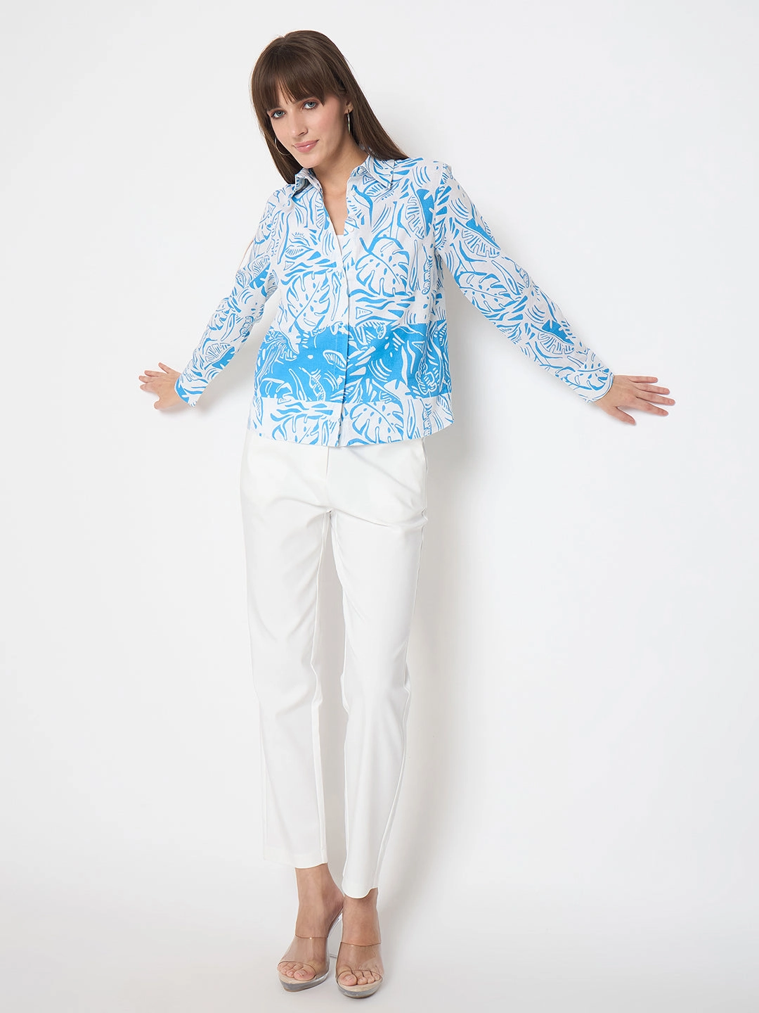 Madame Alex Waist Belt Detail Solid White Trousers Chic Design