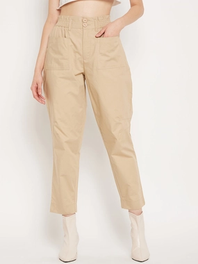Madame Beige Ankle Length Cotton Trousers UVProtection