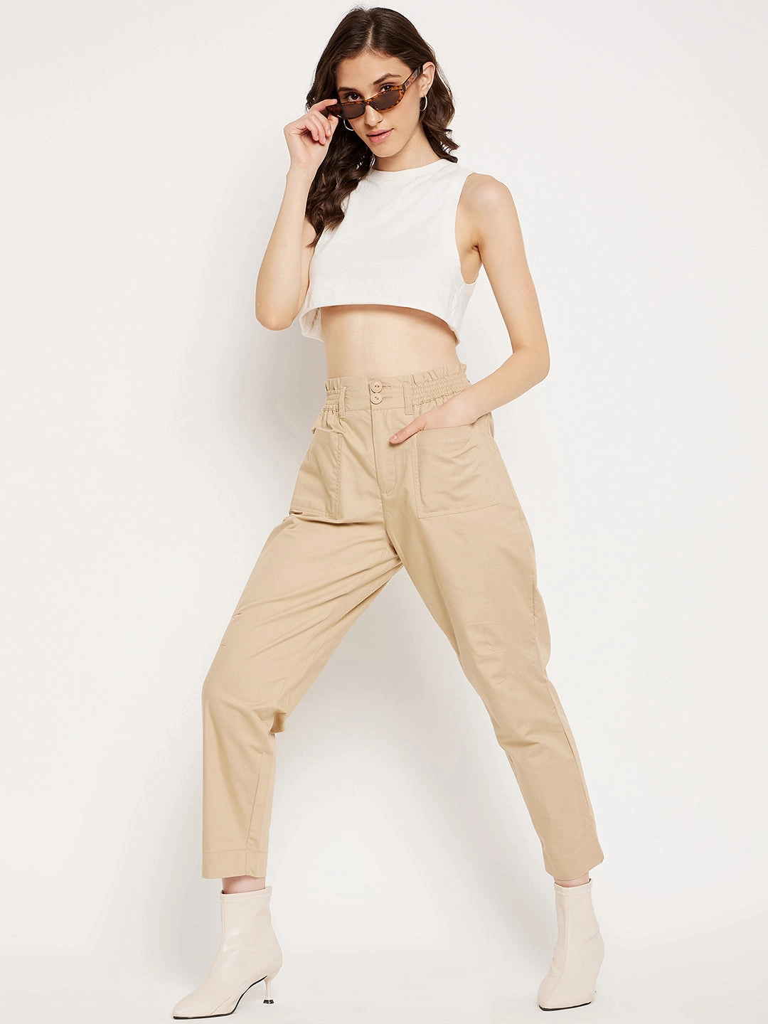 Shape Flex Core Ease Madame Beige Ankle Length Cotton Trousers