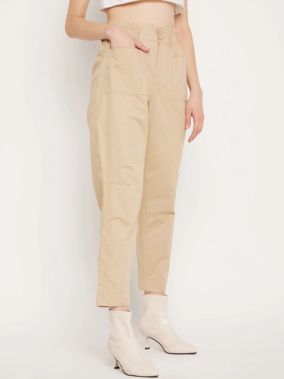 Madame Beige Ankle Length Cotton Trousers Seamless Technology RecyclablePackaging
